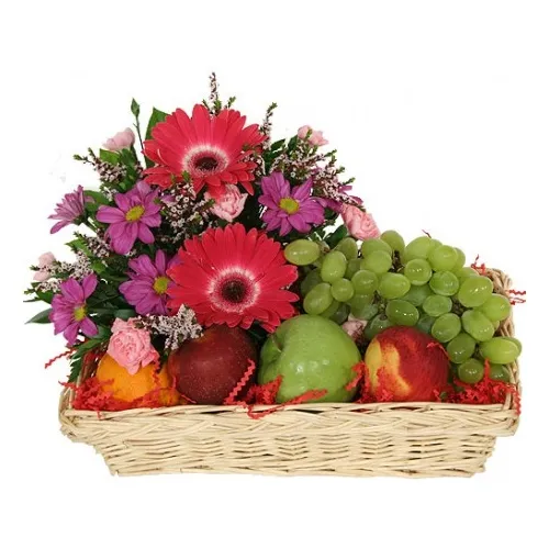 Gift Online Fruits Basket with Stunning Flowers