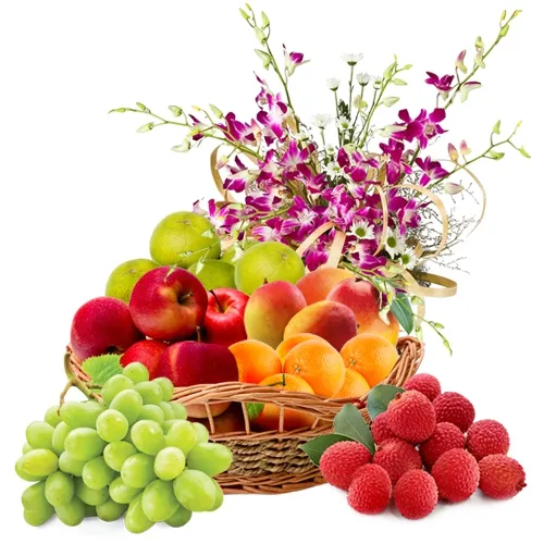 Buy Fresh Fruits Basket with Orchids