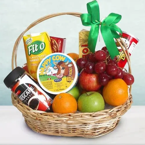 Delectable Fresh Fruits n Goodies Gift Basket