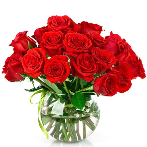 Buy Arrangement of 12 Red Roses in a Glass Vase