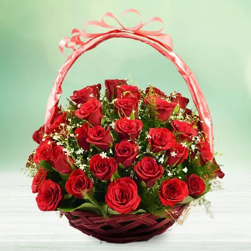 Beautiful Basket of 50 Red Roses	