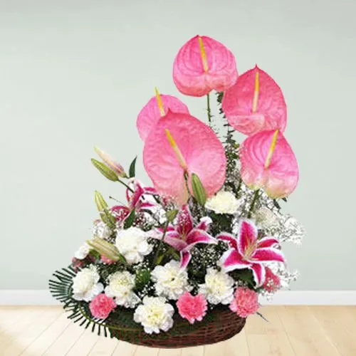 Carnations N Lilies Elegant Basket