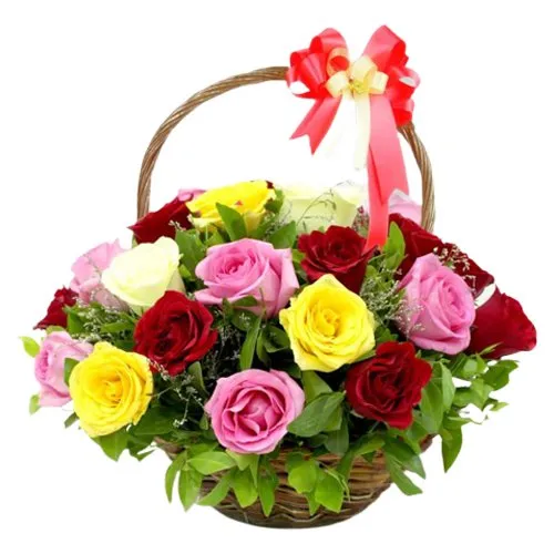 Buy Multi Color Roses Basket Arrangement