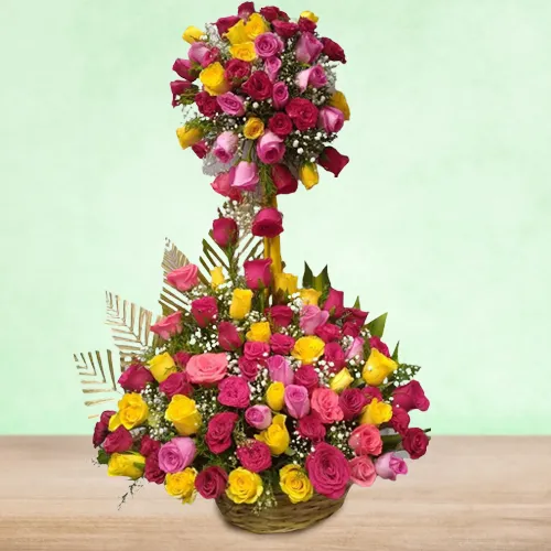 Extravagant Twin Tier Arrangement of 150 Mixed Roses