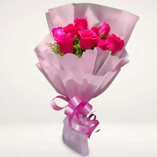Send Pink Roses Bouquet with Tissue Wrap