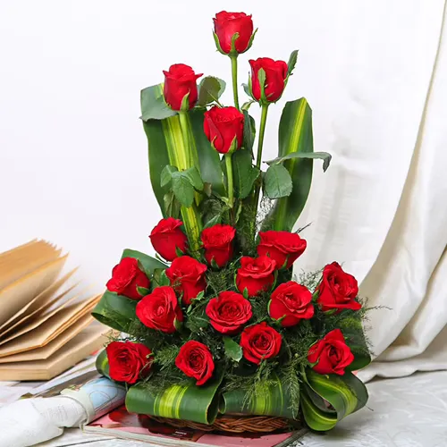 Elegant Red Roses Basket