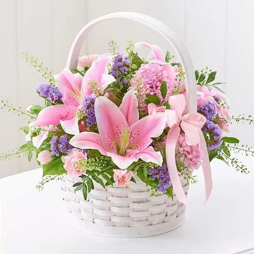 Lilies N Carnations Basket Arrangement