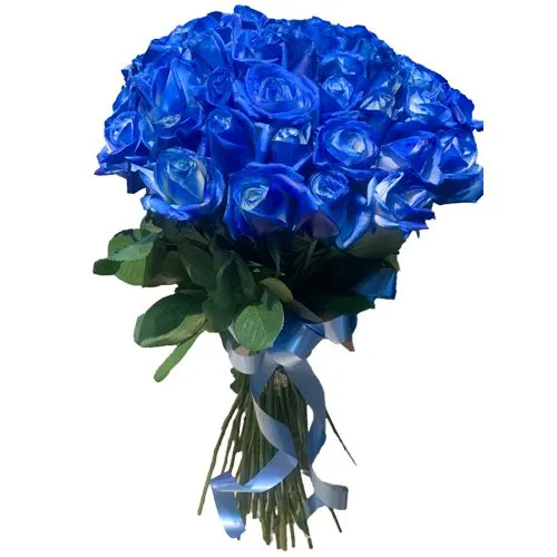 Shop for Blue Rose Bouquet with Decorative Blue Ribbon