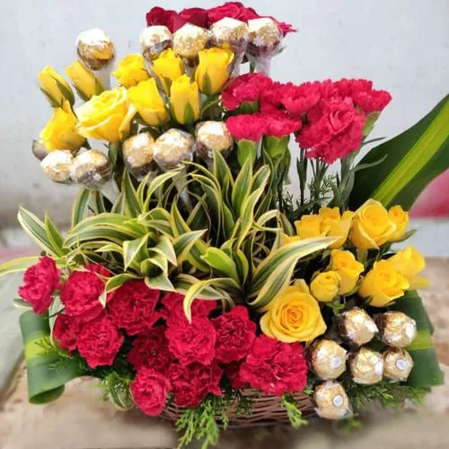 Send Arrangement of Assorted Flowers with Ferrero Rocher Chocolate