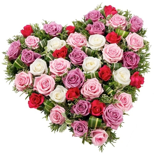 Book Online Mixed Roses in Heart Shape Arrangement