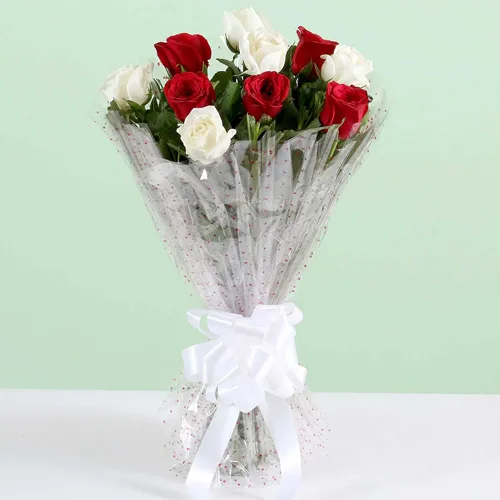 Beautiful Bouquet of 40 Red and White Roses
