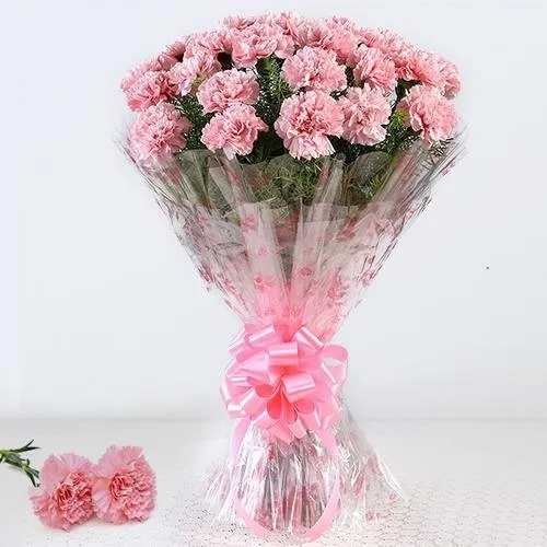 Mothers Day Pink Carnations Bouquet to India