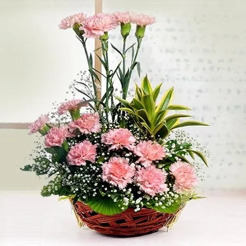 Mothers Day Pink Carnations Basket to India