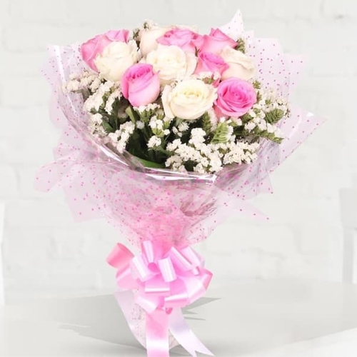 Luscious Pink and White Roses Bunch