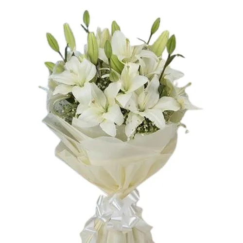 Send White Lilies Tissue Wrapped Bouquet