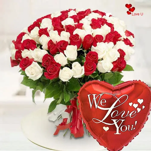 Send Red N White Roses Bouquet for Rose Day