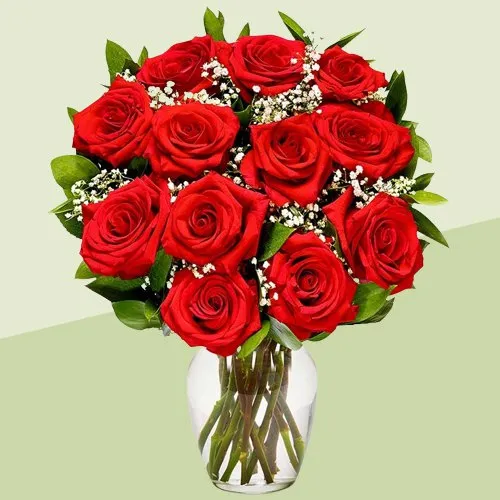 Precious Red Roses in a Glass Vase