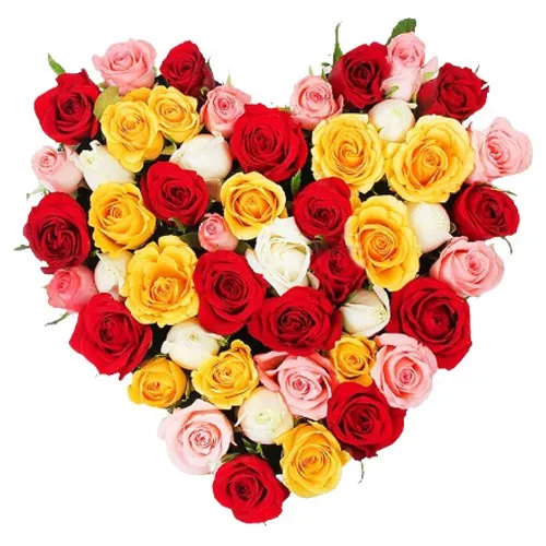 Gift Heart Shape Mixed Roses Arrangement Online