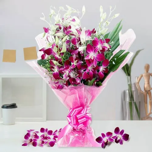 Buy Orchid Stems Tissue Wrapped Bouquet