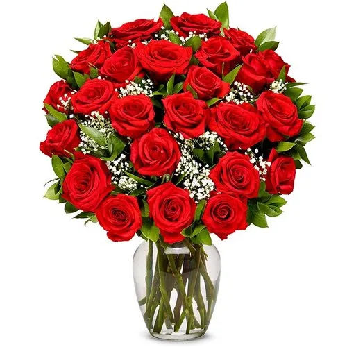 Magical Deep Red Roses in a Glass Vase