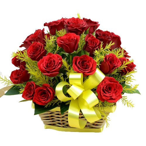 Stunning Display of Red Roses in a Basket