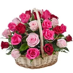 Deliver Pink N Red Roses Basket Online