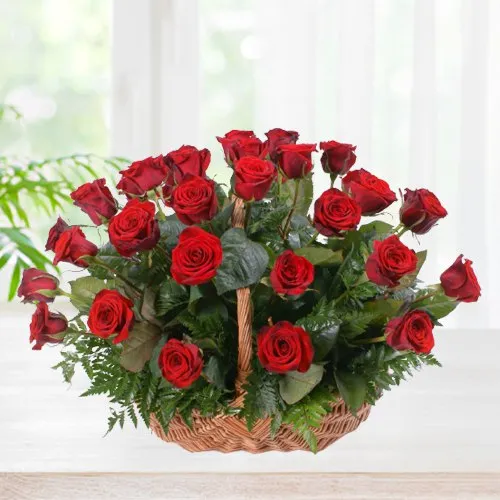Buy Online Red Roses Basket