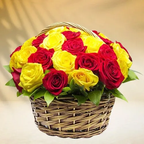 Glorious Combo of Red N Yellow Roses in a Basket