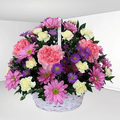 Order Online Basket of Pink n White Carnations with Roses