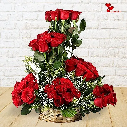 Order Red Roses Basket Arrangement for V-Day