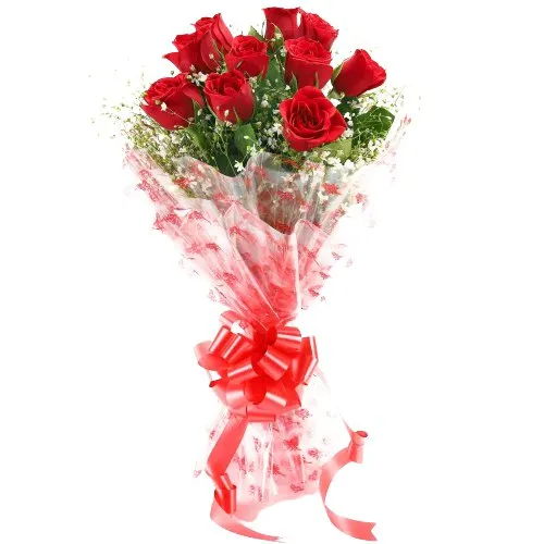 Send Red Rose Bouquet Tied with Ribbon