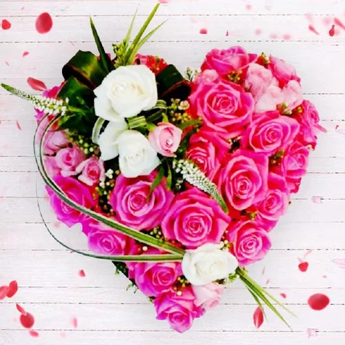 Send Pink N White Roses Heart Shaped Arrangement