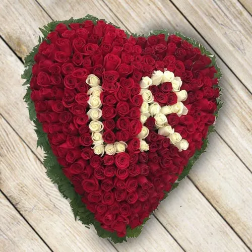 Send 100 Red Roses Heart Shape Arrangement with an Alphabet Signage