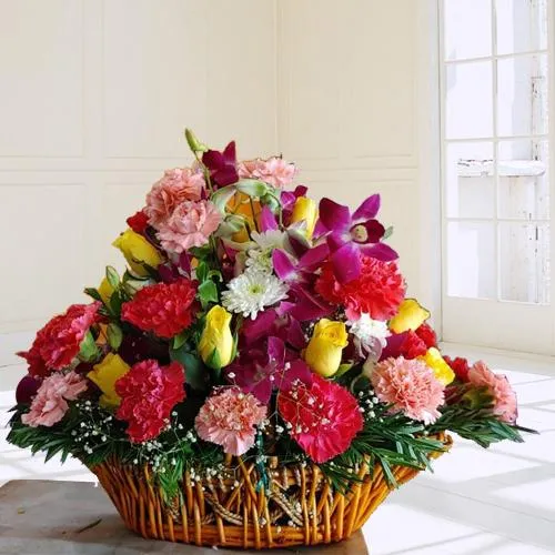 Exquisite Assorted Flowers Basket for 40th Birthday