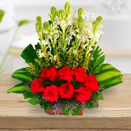 Send Red Roses with Tube Rose Arrangement