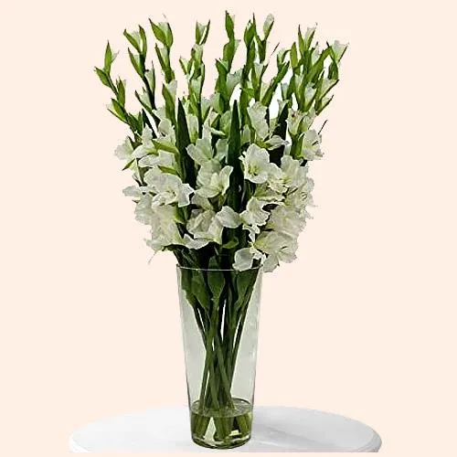 Send White Gladiolus in a Glass Vase