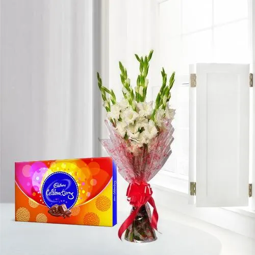 Brilliant Gladiolus Bouquet with Cadbury Celebration Pack