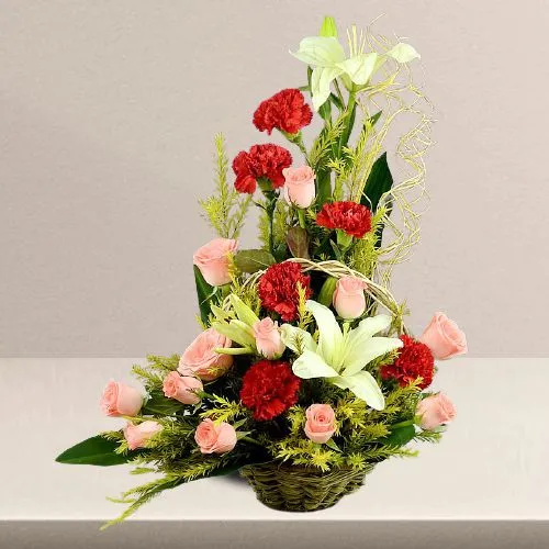 Beautiful Basket of White, Pink n Red Flowers