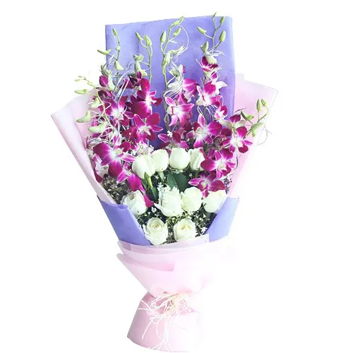 Send Online Orchids N White Lilies Bouquet