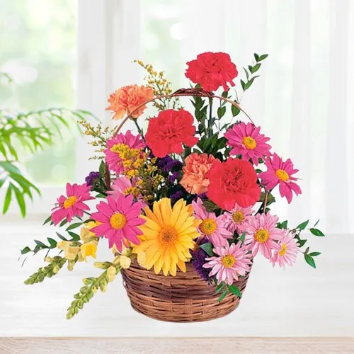 Book Online Basket Arrangement of Gerberas n Carnations