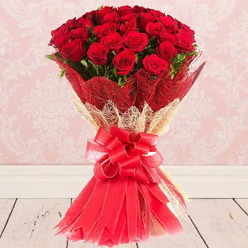 Exotic Bunch of Red Roses beautifully wrapped