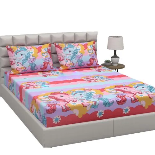 Beautiful Unicorn Print Double Bed Sheet with Pillow Cover