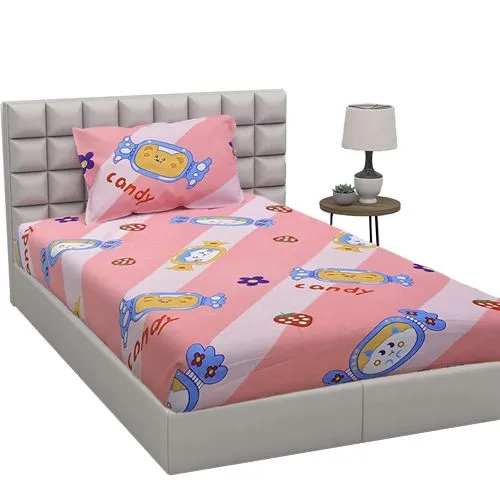 Elegant Strawberry Candy Print Single Bed Sheet N Pillow Cover Set