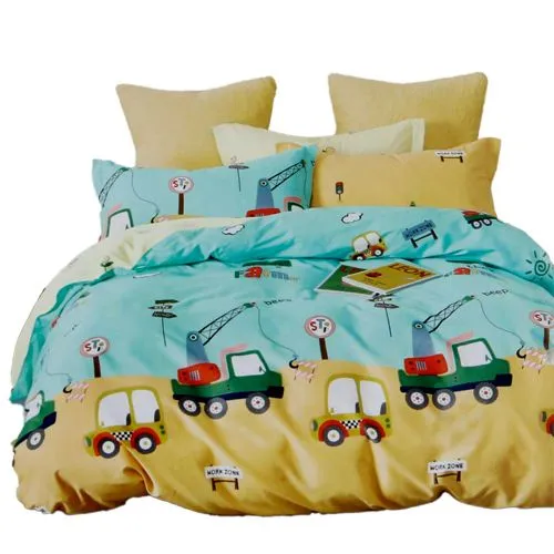 Impressive Car Print King Size Bed Sheet with Pillow Cover