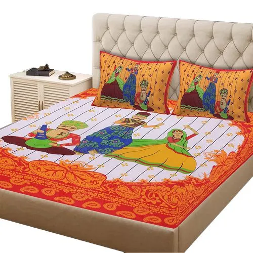 Attractive Rajasthani Print Double Bed Sheet with Pillow Cover
