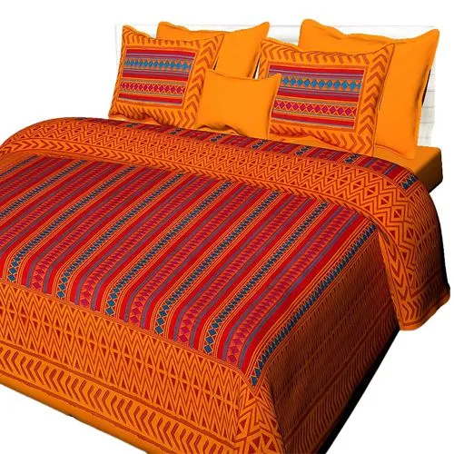 Royal Jaipuri Print Double Bed Sheet N Pillow Cover Set