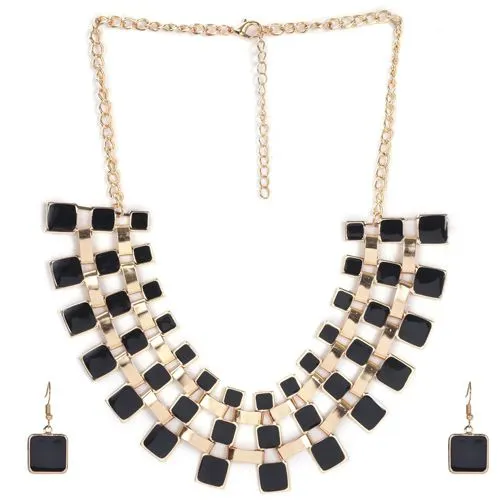 Elegant Black and Golden Necklace Earring Set: Perfect for Online Gifting