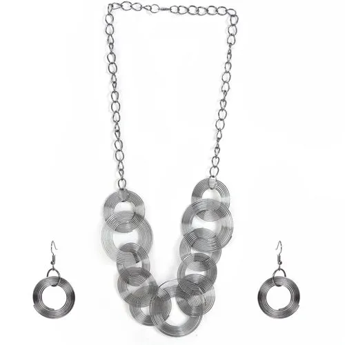 Elegant Chic Oxidized Silver Ring Necklace & Earring Set Online Ring Necklace & Earring Set Online
