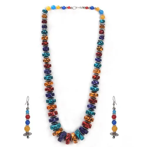 Vibrant Multi-Colored Circular Bead Necklace & Earring Set