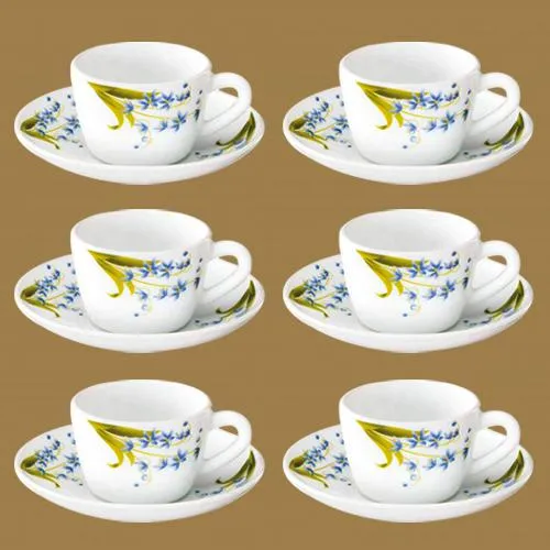 Fancy Larah 12pc Cup N Saucer Set in Blue N White from Borosil